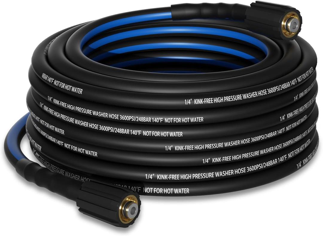 Kink Resistant 1/4" Pressure Washer Hose 25FT, 3600 PSI Flexible Power Washer Hose Replacement with M22-14mm Brass Thread Fittings, Replacement For Most Brand Pressure Washers