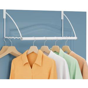 Tajsoon Over the Door Hanger Expandable & Adjustable, Over Door Clothes Hanger Rack for Towel & Coat, Bathroom Over Door Clothes Rack Hooks for Bedroom, Washroom, Fits Doors up to 1¾”, Metal, White