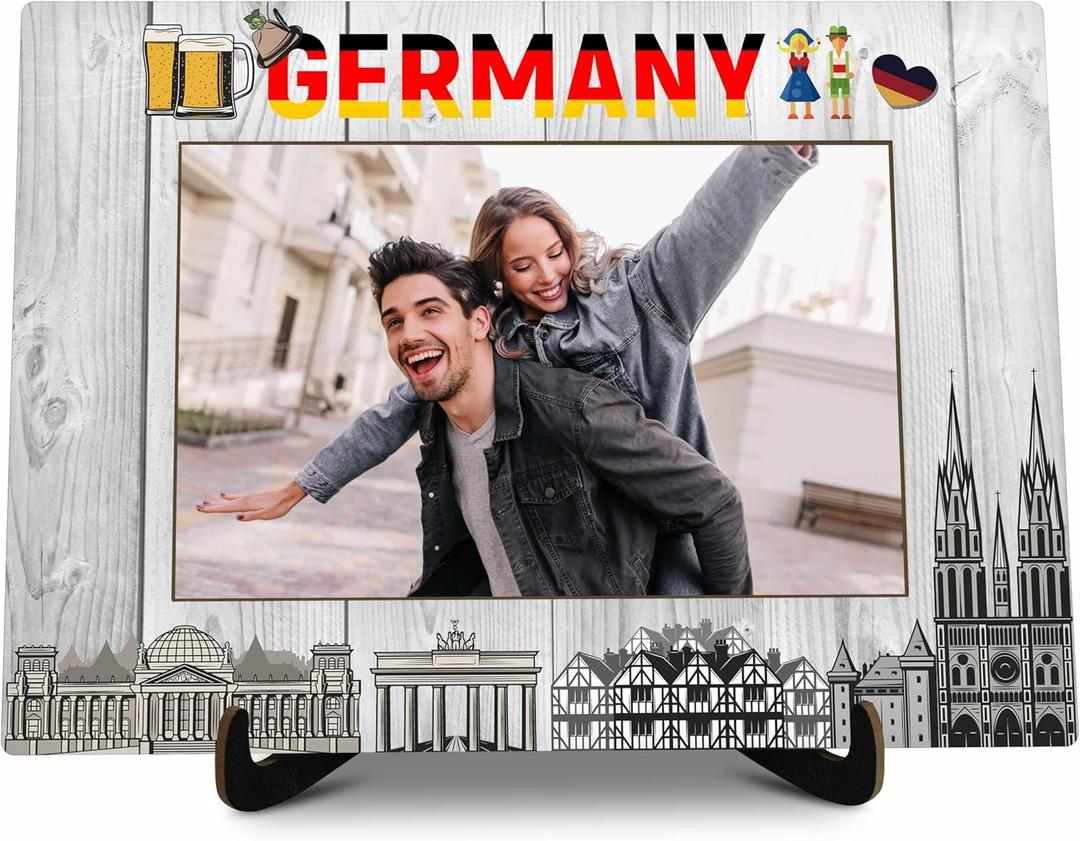 Germany Pictures Frame, Wooden Desktop Photo Frame with Stand, Germany Souvenirs For woman Man, Germany Family Vacation, Germany Wedding Gifts, Farmhouse Home Living Room Bedroom Decoration -a64