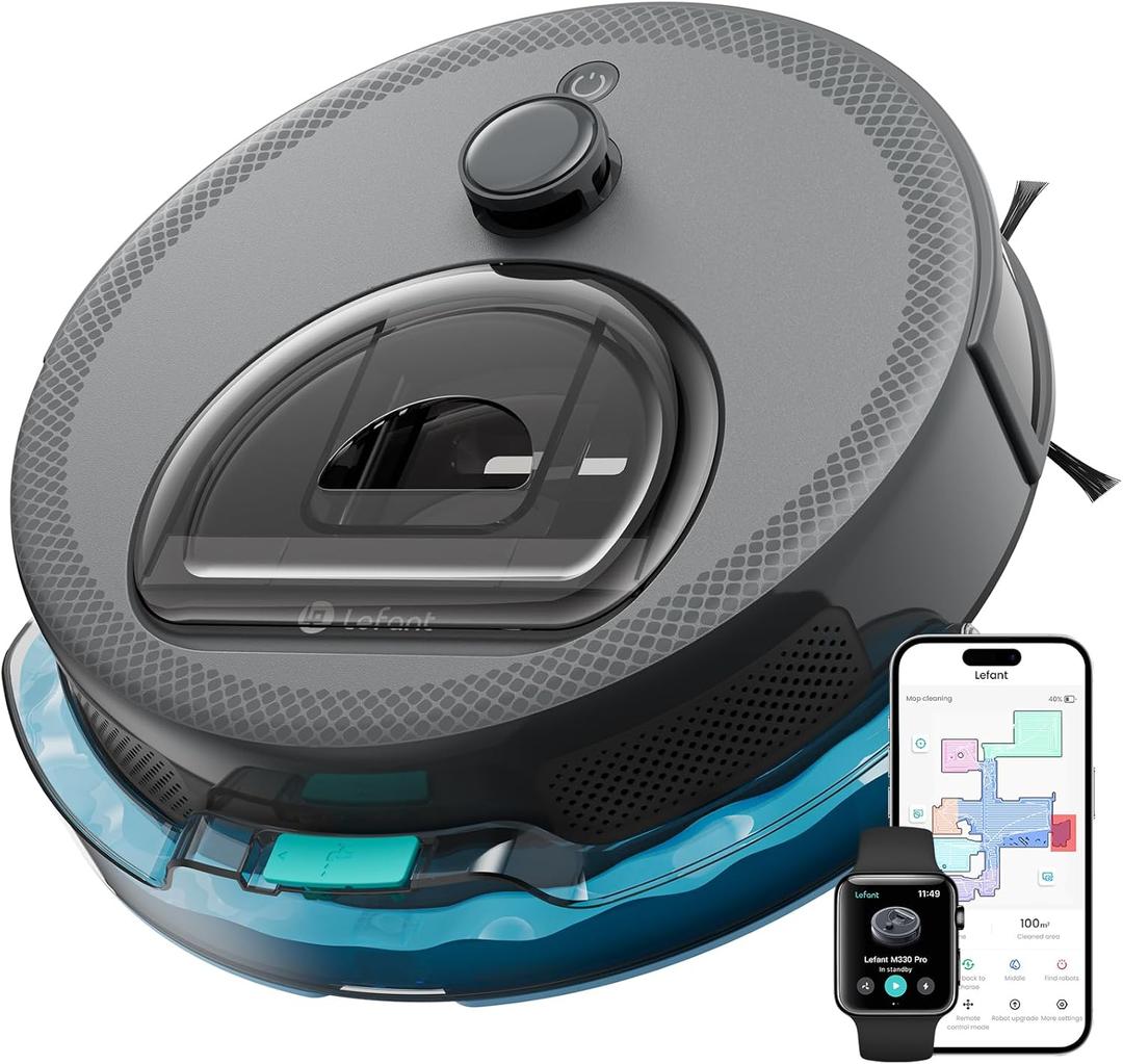 Lefant LiDAR Robot Vacuum and Mop, Smart Mapping and Obstacle Avoidance, Tangle-Free Pet Hair, 2.4G/5G WiFi App Control, Slim Design for Wider Coverage, Carpet Detection, M330 Pro, Grey (Gray)