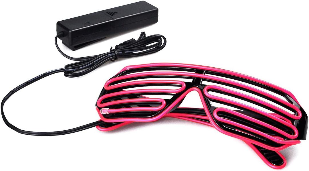 Aquat Light Up Shutter LED Neon Rave Glasses El Wire DJ Flashing Sunglasses Glow Costumes Voice Activated For 80s, EDM, Party RB02 (Pink, Black Frame)