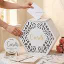 Wedding Card Box with Sign Boho Rustic Wood Gift Card Box Vintage Money Cards Holder for Wedding Baby Shower(Stylish,White,11.8 x 10 x 6 Inches)