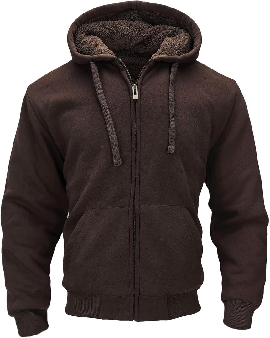Sherpa Lined Hoodies for Men Heavyweight Full Zip Up Sweatshirt Thick Fleece Jackets Winter Warm Coats, L