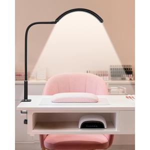 Professional Half Moon LED Desk Light for Nail Techs & Artists Flexible Gooseneck Lamp with Clamp, 3 Color Modes & 5 Brightness Levels for Manicure, Tattoo, Beauty Work