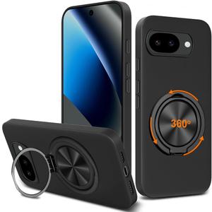 Compatible with Google Pixel 10A 5G Phone Case, 360 Rotatable Ring Holder Kickstand/Stand Silicone TPU Silm Fit Shockproof Protective Cover Case for Google Pixel 10A (2026) - Black