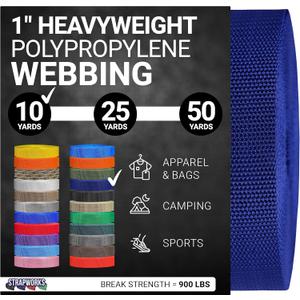 Strapworks Heavyweight Polypropylene Webbing - Heavy Duty Poly Strapping for Outdoor DIY Gear Repair (1" x 10 yard, Dark Blue)