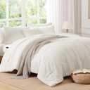 AMBERSPACE King Size Comforter Set White, Tufted Boho Bedding Farmhouse Bed Set, All Season 7 Pieces Bed in a Bag with Sheets, Pillowcases & Shams