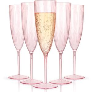 WDF 36PCS Pink Champagne Flutes Plastic - 6OZ Pink Disposable Champagne Flutes Party Supplies for Wedding/Birthday/Parties