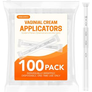 100 PACK Disposable Vaginal Suppository Applicator for Women, Fits Most Lubricants Creams Gels Pills Tablet Suppositories, Threaded End, Soft & Small Tip, with Dosage Markings, Individually Wrapped