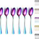 Rainbow Dinner Spoons, Kyraton 6 Pieces 7.5" Stainless Steel Table Spoon With Titanium Colorful Plating, Rainbow Soup Spoons, Dessert Spoons Sliverware Dishwasher Safe, Set of 6