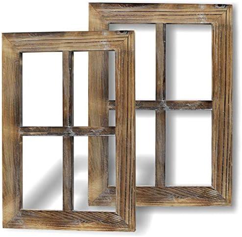 Wooden Rustic Mount Brown Window Frames Vintage Western Country Farmhouse Wall Art Decor - Set of 2 | Home Decor | Great for Living Room, Bathroom, and Bedroom