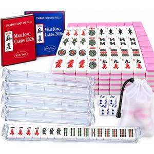 mah jongg sets Set with mahjong table（19inx19inx9in）– 166 Tiles (1.18x0.866x0.543in), 4 Clear Racks with Pushers, 4 Dice, 2 Rulebooks, Carry Bag, Full Kit for Home & Travel,travel mahjong set, 30x22x13.8 Millimeters