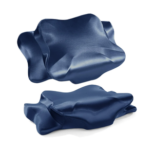 2 Pack Satin Cervical Pillowcases (Only Pillowcase), Silky Butterfly-Shaped Contour Pillow Cover Cervical Neck Pillow Case with Zipper for Side Back Stomach Sleepers (Navy Blue, Queen Size)