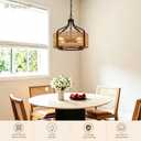 17.8" Boho Rattan Chandelier, 4-Light Black Drum Light Fixture, Medium