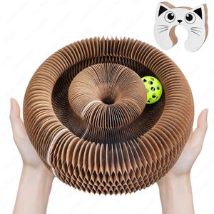 Kitty Curls Magic Organ Cat Scratcher Pad, Interactive Cat Toys for Indoor Cats with Compact Accordion Design and Bell Ball, Helps Relieve Anxiety, Boost Claw Health, Protect Furniture