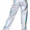 SIAEAMRG Womens Shiny Metallic High Waist Stretchy Jogger Pants, Wet Look Hip Hop Club Wear Holographic Trousers Sweatpant (S)