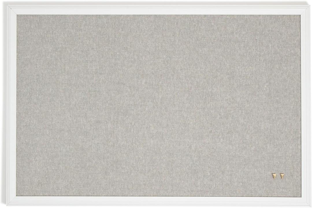 U Brands Farmhouse Linen Bulletin Board, 30" x 20", White Wood Style Frame, Includes Push Pins