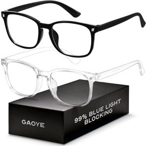 Blue Light Blocking Glasses - Fashion Square Fake Eyeglasses, Anti UV Ray Computer Gaming Glasses Blue Blockers for Women/Men (*Black & Transparent)