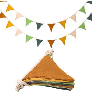 Oudain 15.5 ft Pennant Banner Flags, 2 Pcs Nursery Garland Triangle Bunting Flag Baby Banner for Nursery Decor Baby Birthday Boho Wedding Shower Party Event, Each 7.75 ft(Fresh Color)