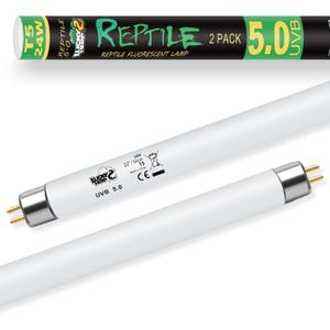 LUCKY HERP 2 Pack T5 UVB 5.0 Reptile Light 24W, UVA UVB Fluorescent Lamp Tube, UVB Lighting Bulb for Turtles, Chameleon, Tortoises, Lizard