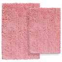RUN HELIX Pink Bath Rug Set 2 Piece, Thick Soft Absorbent Chenille, PVC Backing Quick Dry Microfiber Mats, Machine Washable Mats for Shower Floor, Shaggy Bathroom Runner Bathmat Accessories Decor