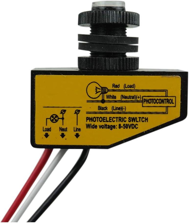 DC 12V 24V 36V 48V Outdoor Sensor Photoelectric Switch, 3.5A Dusk to Dawn Photocell Switch, Mini Auto Photoswitch, Hard-Wired Post Eye Light Control Switch - for Outdoor Light(DC8-50V)