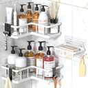 YASONIC Shower Caddy Corner, 3-Pack Adhesive Rustproof Stainless Steel Shower Shelves with Soap Holder, No Drilling Shower Organizer Corner for Dorm, Renters Bathroom, White