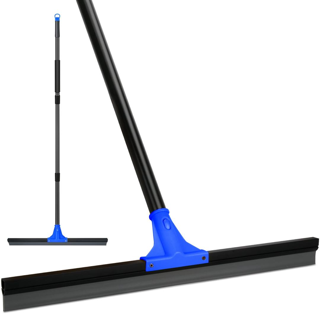 Floor Squeegee for Concrete and Tile Cleaning, 24'' Rubber Wiper Broom, Large Heavy Duty Water Scraper with 60'' Long Handle for Garage, Deck, Bathroom, Shower Glass, Window 