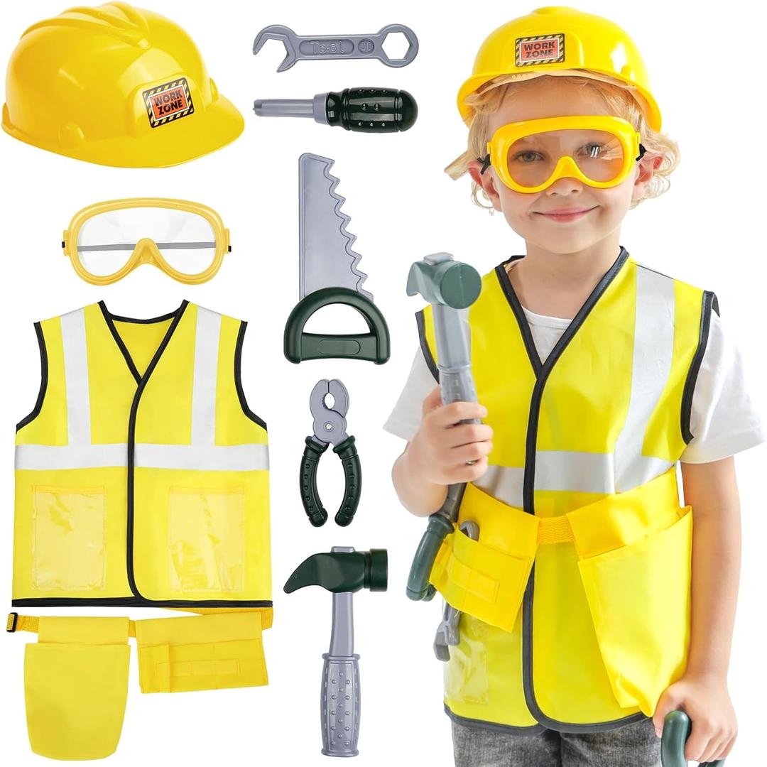 Tool Set for Kids Aged 3 4 5, Toddler Construction Pretend Toys with Worker Vest & Hat, Child Dress up Gift for Boys Girls