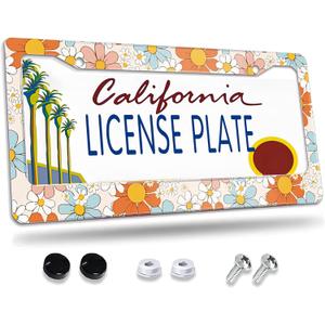License Plate Frame,Floral Retro Daisys License Plate Frames Decorative Car Tag Frames Aluminum Metal License Plate Holder for US Canada Standard 12''x6''