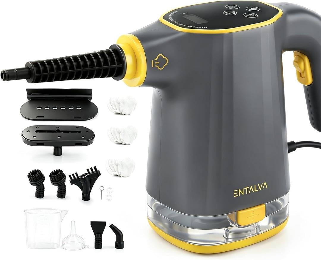 Handheld Steam Cleaner, Adjustable Steamer Cleaner, 15pcs Portable Cleaning for Car, Carpet, Furniture 410 mL, Grey
