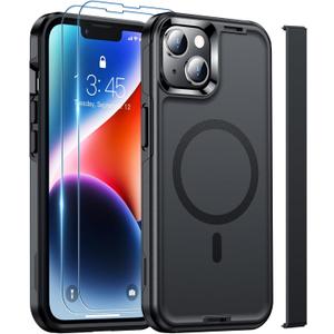 2 x SPIDERCASE Magnetic for iPhone 13 Case, with [2 Pcs Tempered Glass Screen Protector] Compatible with Magsafe Shockproof Military Protective Cover for iPhone 13 (Black)