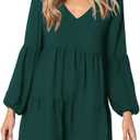 Amoretu Womens Tunic Dress Long Sleeve V Neck Casual Loose Flowy Swing Shift Dresses, Medium