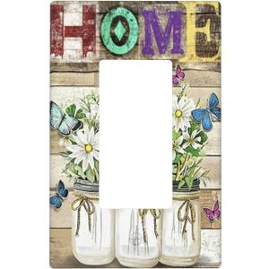 Farmhouse Flower Butterfly Wood Single Rocker Light Switch Plates Outlet Covers Decorative Electrical Wall Plate Receptacle Switchplate Decorate Plug Cover For Bathroom Kitchen 4.6 * 2.8 Inch Farmhouse Flower Butterfly Wood Single Rocker Light Switch Plates Outlet Covers Decorative Electrical Wall Plate Receptacle Switchplate Decorate Plug Cover For Bathroom Kitchen 4.6 * 2.8 Inch