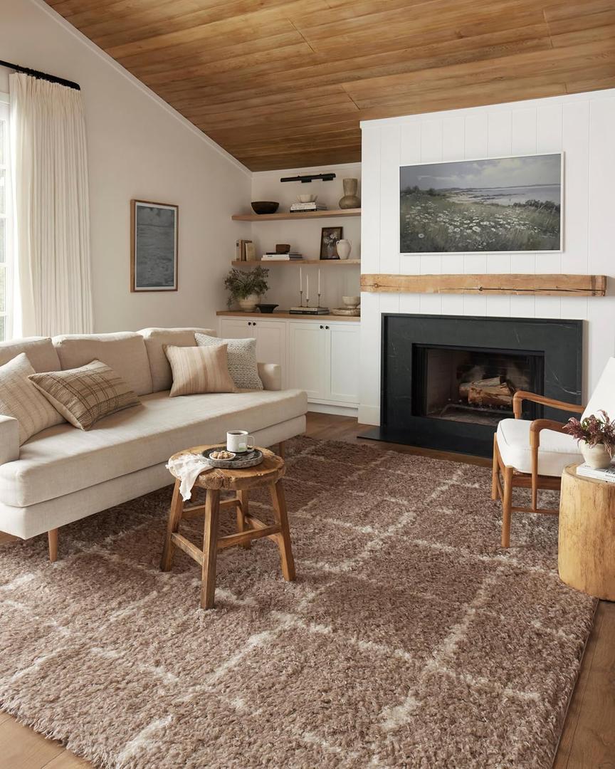 Loloi Angela Rose Amira Collection, Khaki & Ivory, 7'-10" x 10' Area Rug  Extra Plush Moroccan Rugs for Living Room Bedroom Entryway & Hallway No Shed High Traffic Area Home Decor Rug