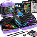 136 PCS Colored Pencils Set for Adult Coloring Books, 120 Colored Pencils with Sketchbook, Coloring Book, Sharpener, Soft Core Oil-Based Coloring Pencils for Artists Drawing Sketching Blending Shading (Purple)