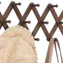 Accordion Wall Hanger, Hat Rack for Wall with 14 Coat Hooks, Expandable Hat Hangers Organizer, Vintage Decorative Coat Rack Wall Mount for Purse, Mug (Brown)