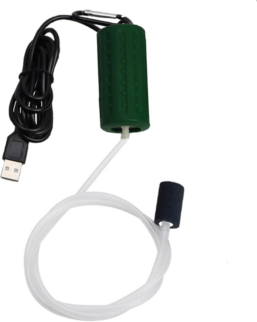 Aquarium Air Pump Mini USB Fish Tank Oxygen Air Pump Portable Ultra Silent Air Aerator Pump Energy Saving Oxygen Bubbler with Air Stone and Single Outlet Silicone Tube 1W