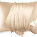 Bedsure Satin Pillowcase with Zipper, Similar to Silk Pillow Cases 2 Pack, Satin Pillow Cases King, Silky & Soft Bedding Pillow Covers for Hair and Skin, Gifts for Women Men, Champagne, 20x36 Inches