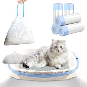 Litter Box Liners, 100 Count Drawstring Cat Box Liners, Tear Resistant Heavy Duty Cat Litter Bags for Litter Box, Pre-Separated for Easy Access, Easy Clean Up, Pet Supplies 25"x 16", White