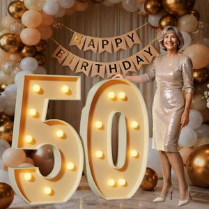 Mixifox 3FT Marquee Numbers 50 Large Light Up Numbers for 50th Birthday Decorations Big Mosaic Balloon Frame for 50 Year Old Girls Boys Birthday Party Backdrop Anniversary Decor