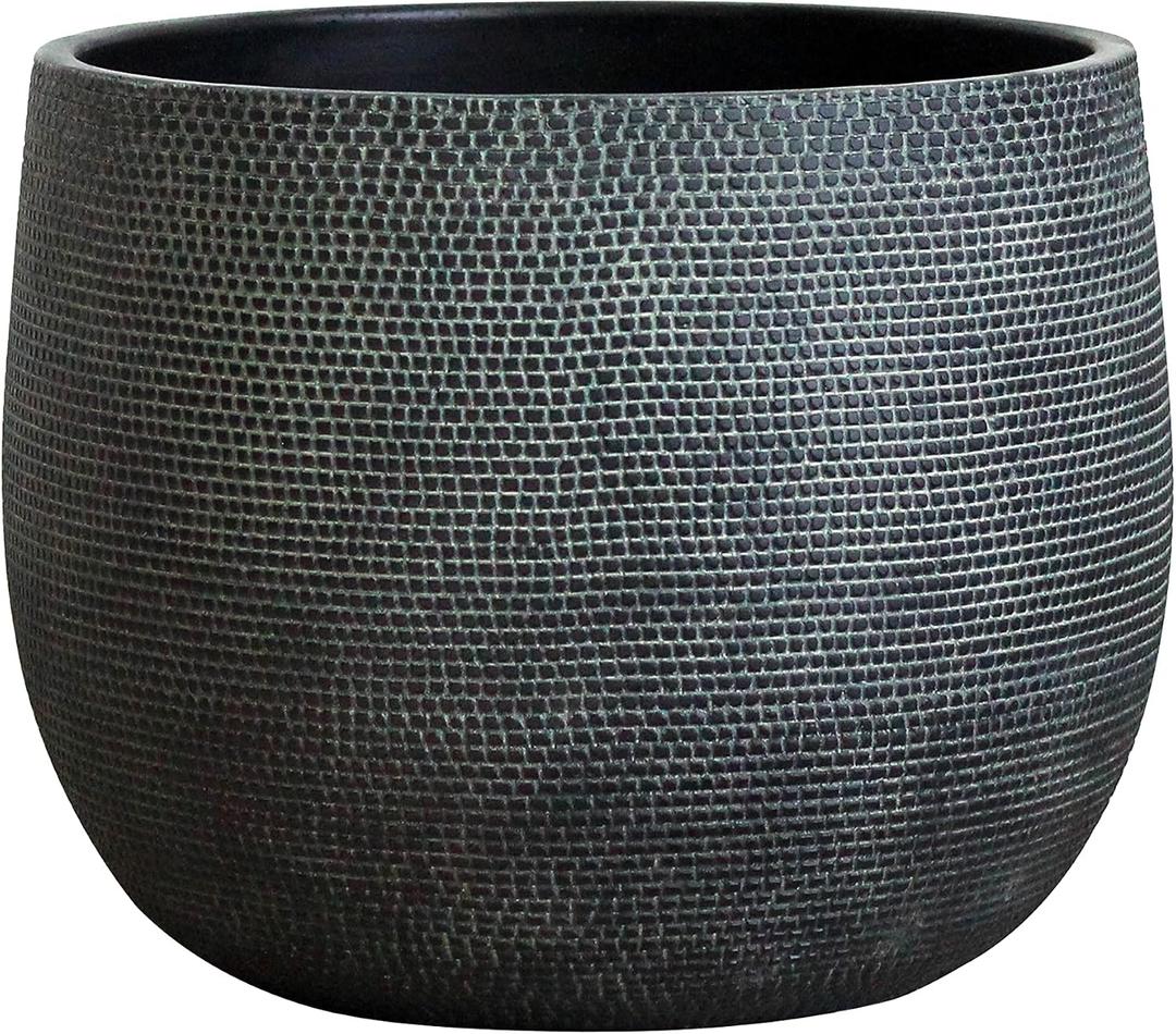 Olly & Rose Barcelona Ceramic Plant Pot Large 10 Inch - Charcoal Black Flower Pots - Plant Pots Indoor & Outdoor Planters Extra Large, 25cm