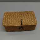 Wicker Storage Basket with Lid, Natural Seagrass Storage Baskets for Organizing, Rectangular Woven Basket for Storage, Decorative Boxes Bins with Lids Home Organizer Decor (9.05" x 5.11" x 3.34")