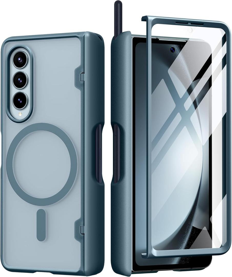 MOBOSI Magnetic for Samsung Galaxy Z Fold 4 Case, Compatible with Magsafe, Built-in Hinge Protection & Front Screen Protector Full Body Rugged Phone Case for Z Fold4 with S Pen Slot, Light Green