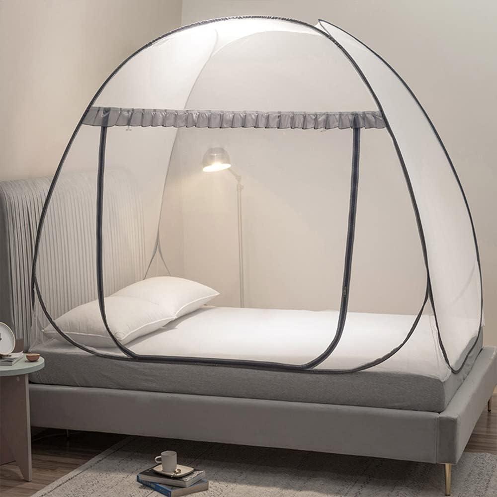 Mengersi Mosquito Net Tent for Bed,Pop-Up Bed Canopy with Net Bottom,Mosquito Netting Bed Tent for Kids Girls Boys,Bed,Suit for Indoor Outdoor (Twin, Gray),CAN3023114