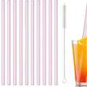 12 Pcs Reusable straight Glass Straws,8"x 8 mm Pink Short Glass Drinking Straws with 2Pcs Cleaning Brush,Shatter Resistant for Tea, Smoothies, Milkshakes, Juices,Beverages(Pink)
