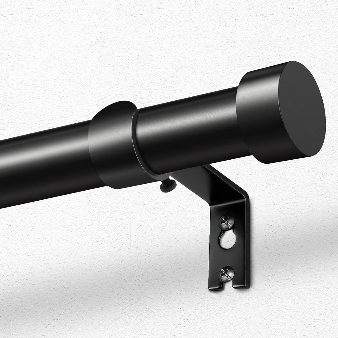 KAMANINA Black Curtain Rod 32 to 144 Inch, Heavy Duty 1 Inch Curtain Rods for Windows Long Adjustable Window Treatment Rods for Bedroom Living Room, Modern Design, Easy Installation