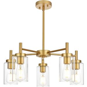 Retro Large Chandelier with Clear Glass Shade Metal Indoor Kitchen Island Pendant Lighting in Gold Finish Modern Light Fixture Hanging for Dining Room