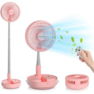 Belife X8 Portable Fan, 7200mAh Battery Powered Rechargeable, Oscillating USB Desk Floor Fan with Remote, Foldable Telescopic Fan for Home Bedroom Sleeping Office Camping Travel, 7.7" (Pink)