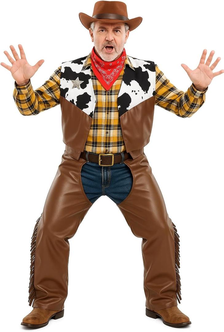 Fun Shack Adult Cowboy Costume for Men, Halloween Cowboy Outfit, Western Costume for Adults, Rodeo Dress-Up, One Size